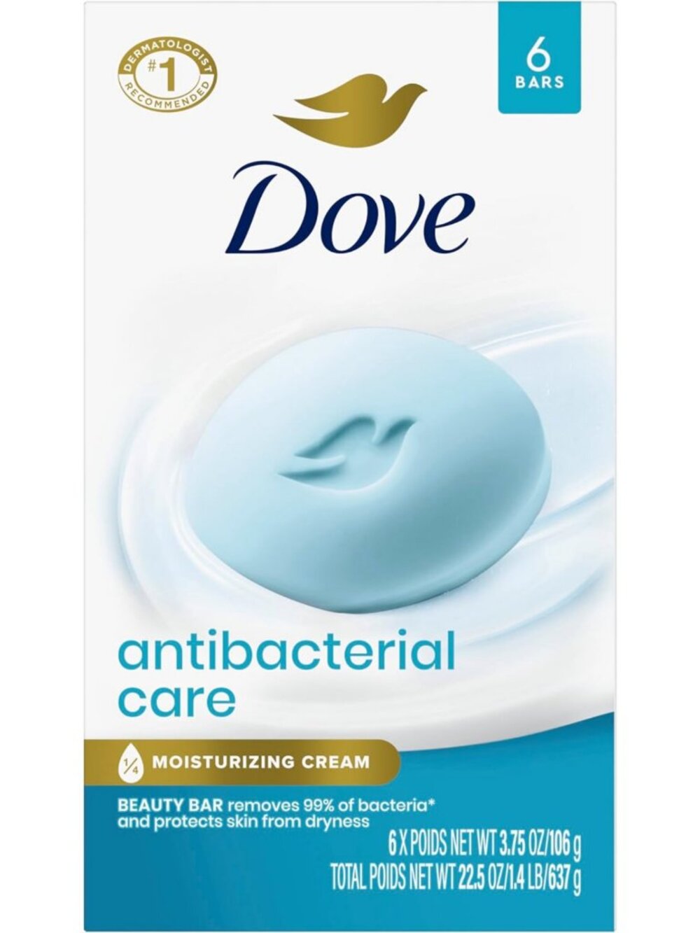 Moisturizing Antibacterial Bar Soap - 6 Count, 3.75 oz | Gentle Cleanser, 99%